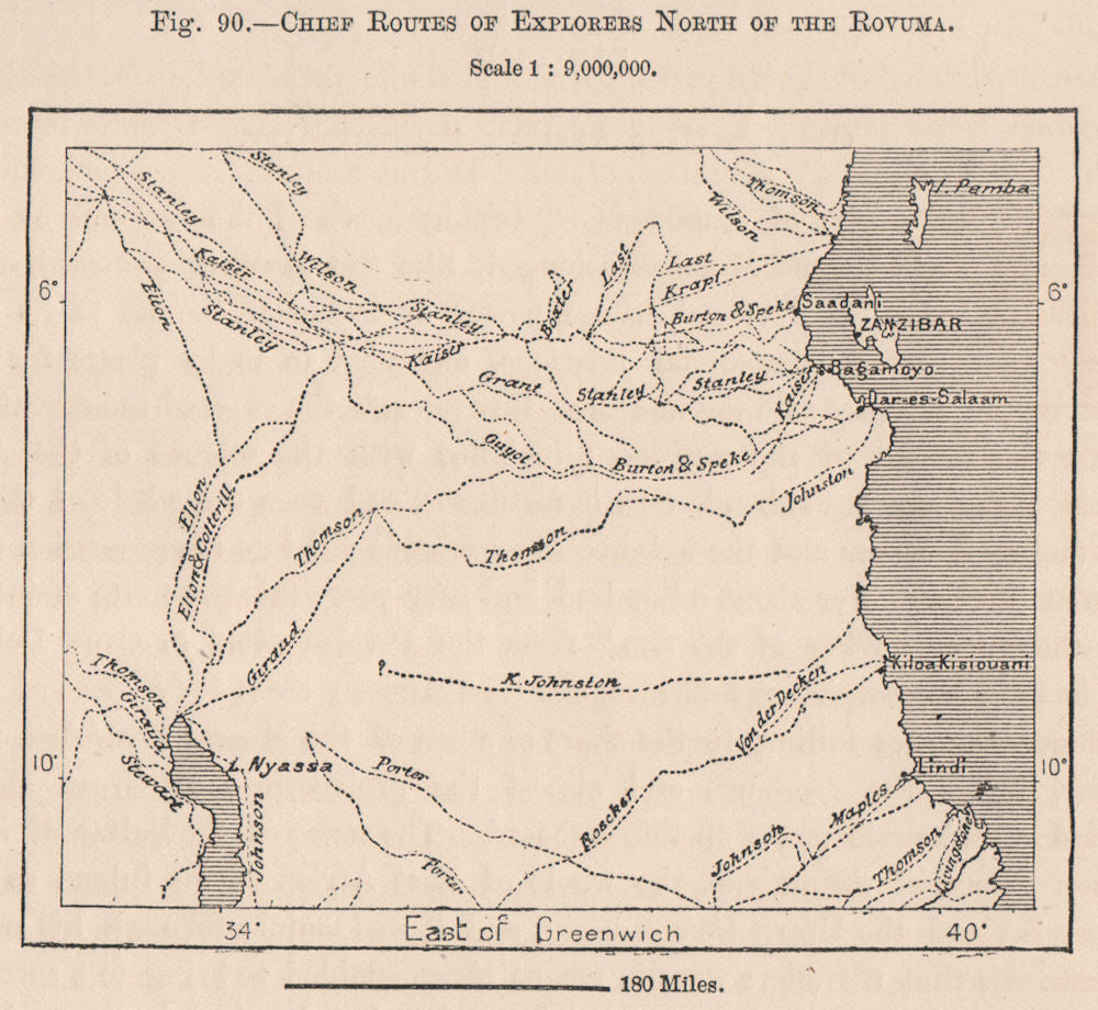 Chief explorers routes north of the Rovuma.Tanzania.German East Africa 1885 map